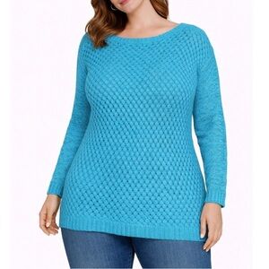 Soft Surroundings loose knit sweater teal tunic long SZ M crew neck top